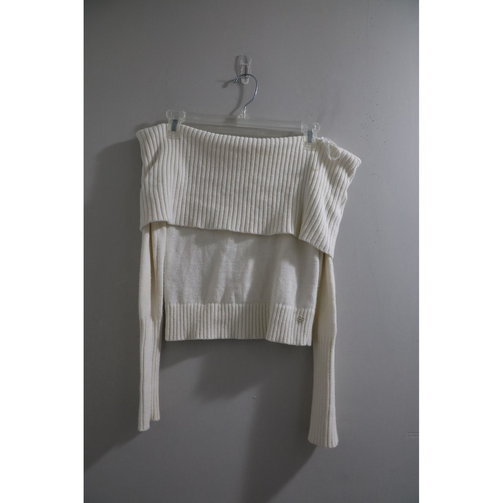 Sunday Best Aritzia White Off Shoulder Cotton Cashmere Ribbed Sweater XS 113276